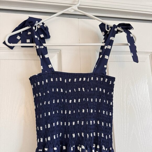 Womens Summer Maxi Dress Smocked Polka Dot Long Boho Beach Sun Dress Small - Picture 5 of 9